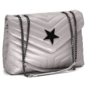 Genuine leather shoulder bag with chain strap